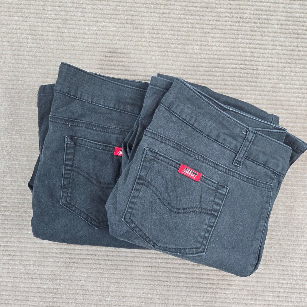 Genuine Dickies Women 11 Black‎ Flare Leg Mid Rise Stretch Twill Trousers 2 PK